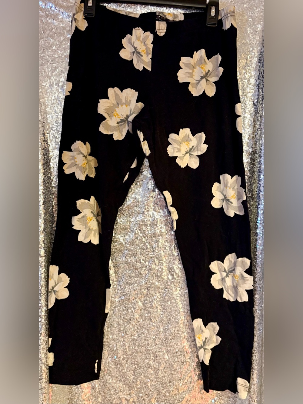 Old Navy Black Leggings with White Floral Print